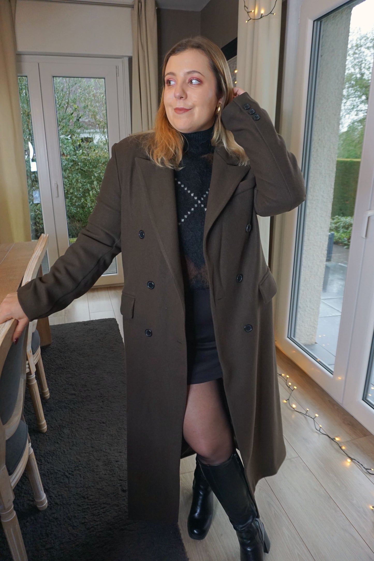 Manteau long droit marron