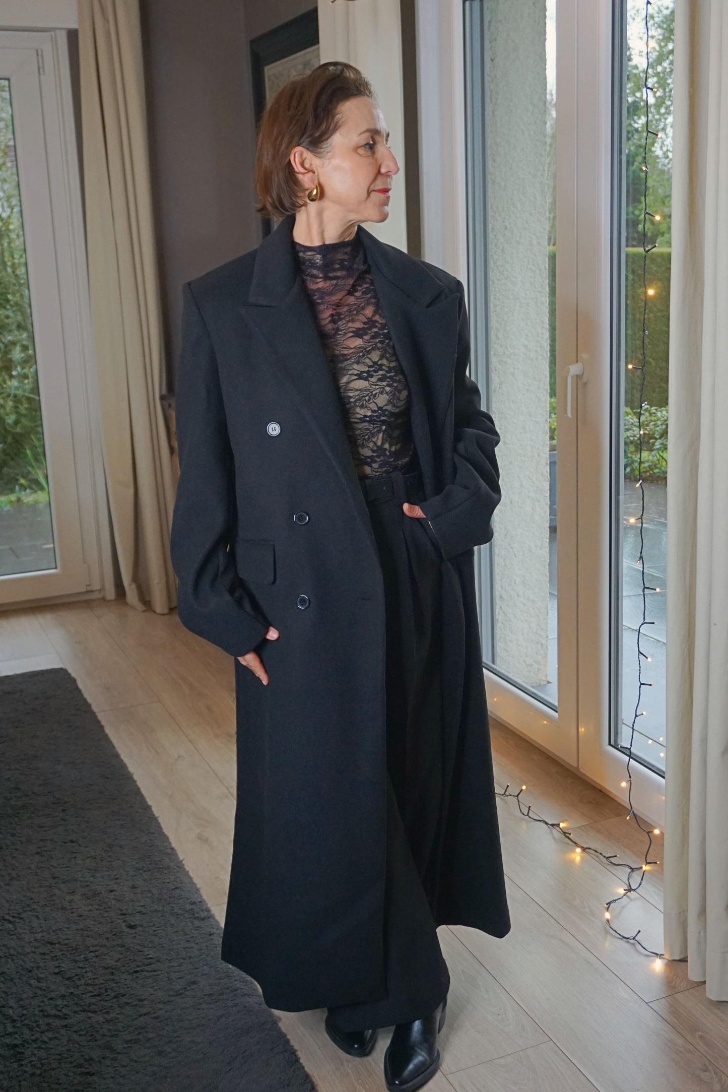 Manteau long droit noir