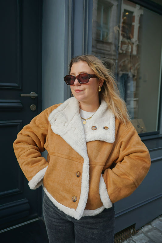 Manteau réversible effet daim camel