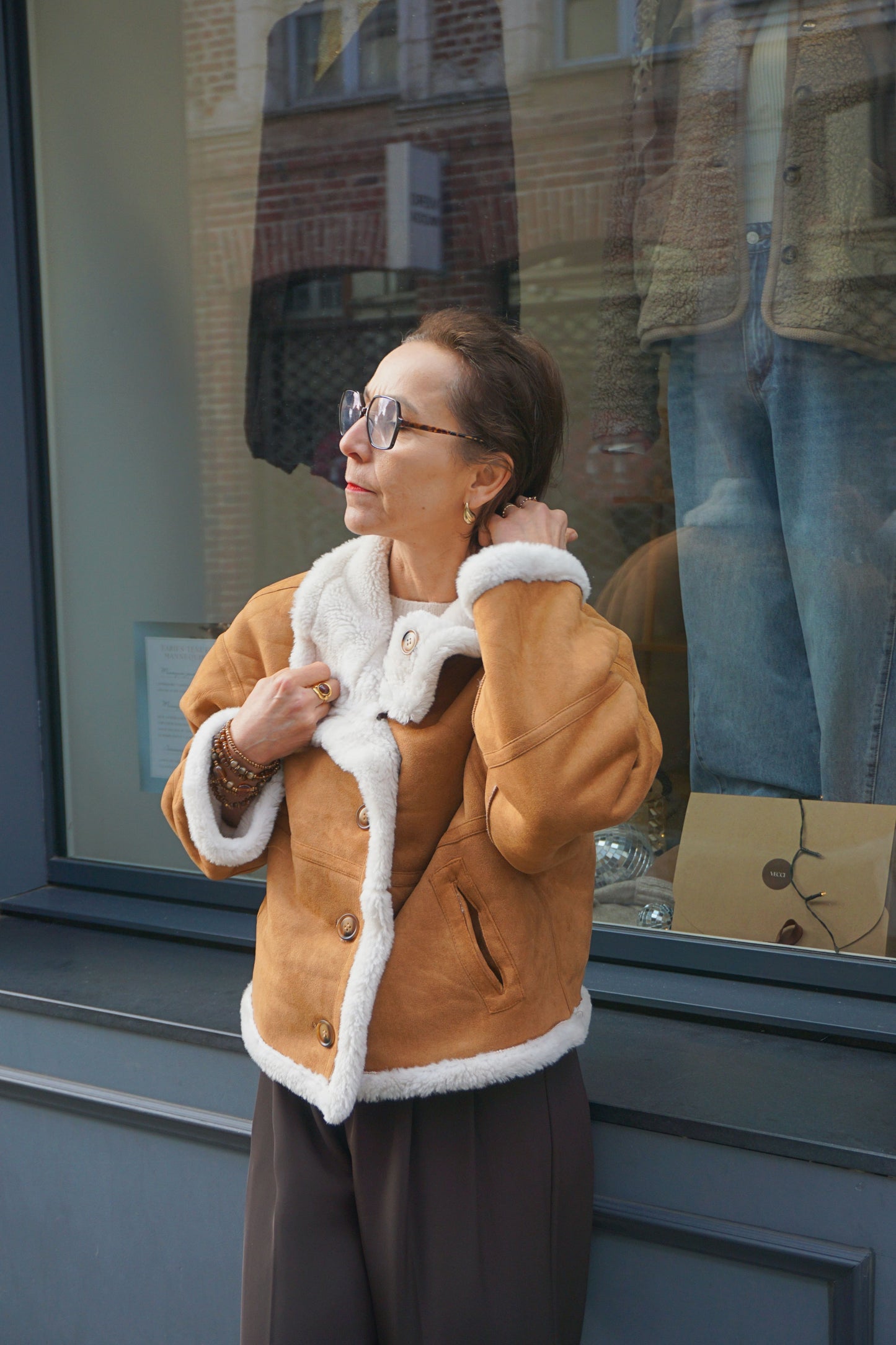 Manteau réversible effet daim camel