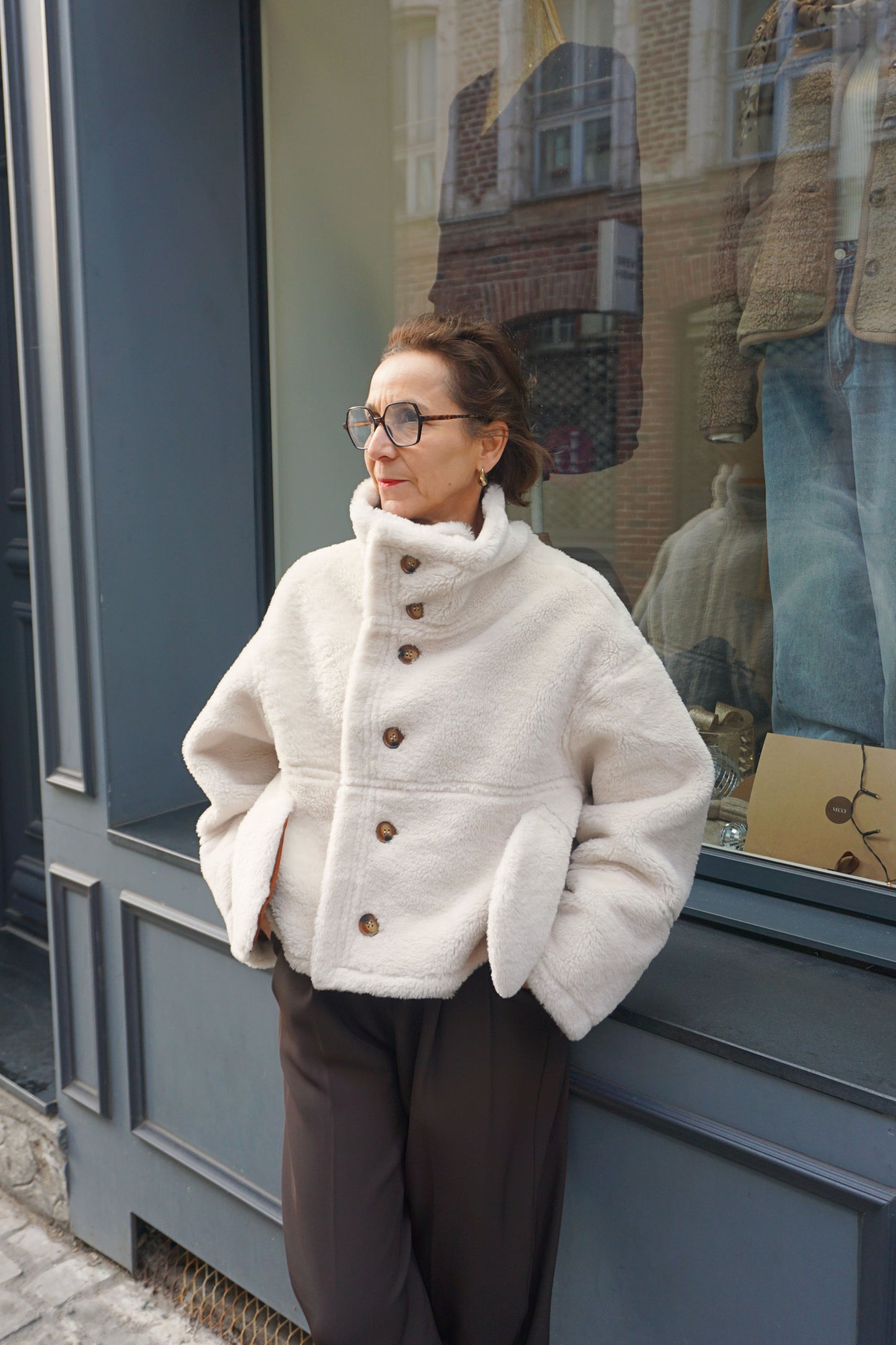 Manteau réversible effet daim camel