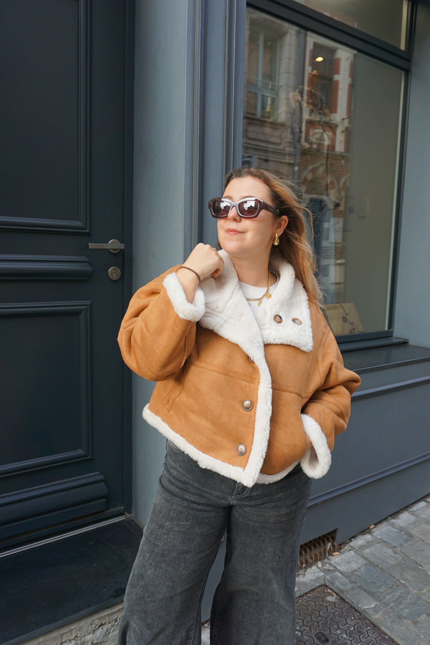 Manteau réversible effet daim camel