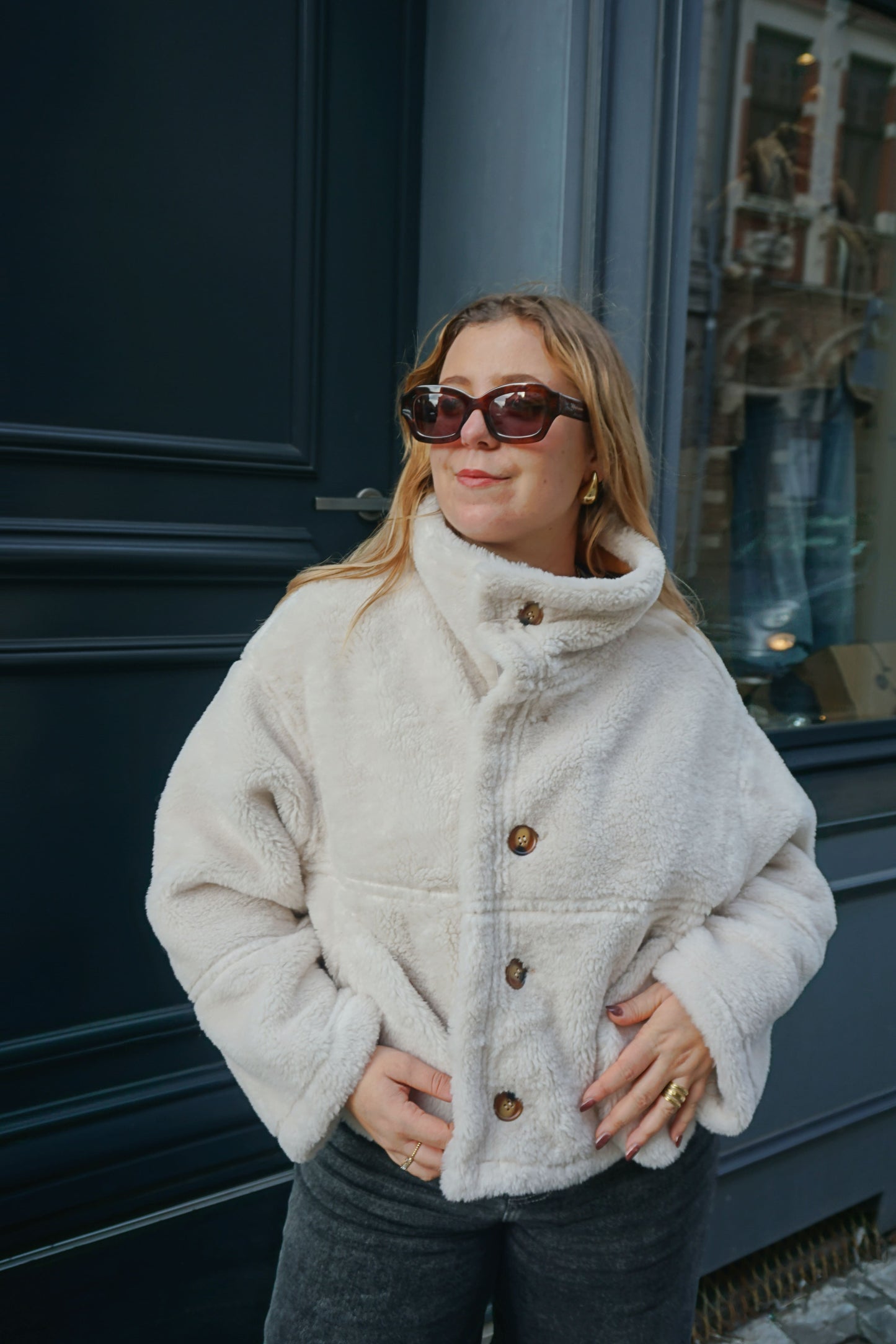 Manteau réversible effet daim camel