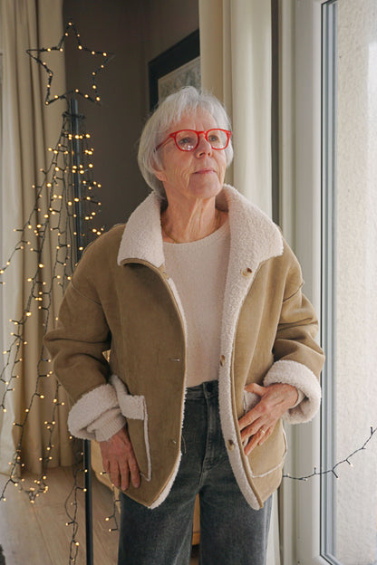 Manteau réversible effet daim et teddy