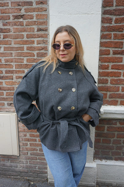 Manteau style trench lainage gris