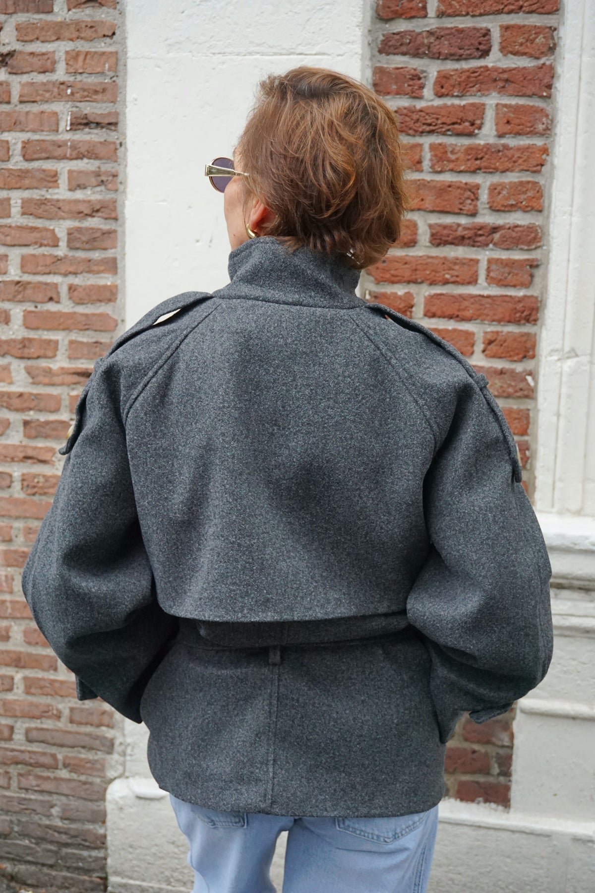 Manteau style trench lainage gris