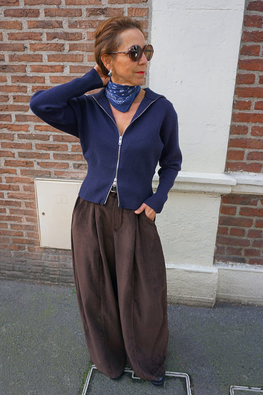 Pantalon barrel effet velours marron