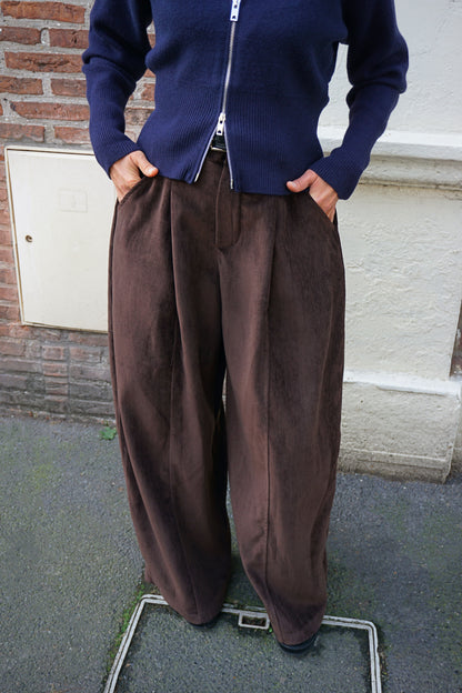 Pantalon barrel effet velours marron