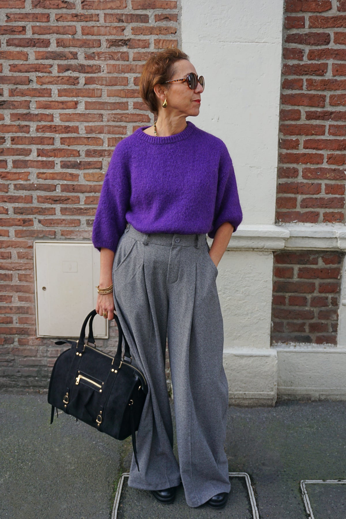 Pantalon barrel gris chevron