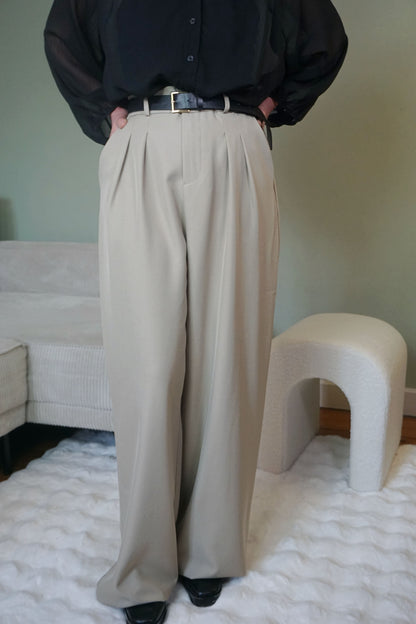 Pantalon wide leg beige