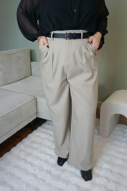 Pantalon wide leg beige