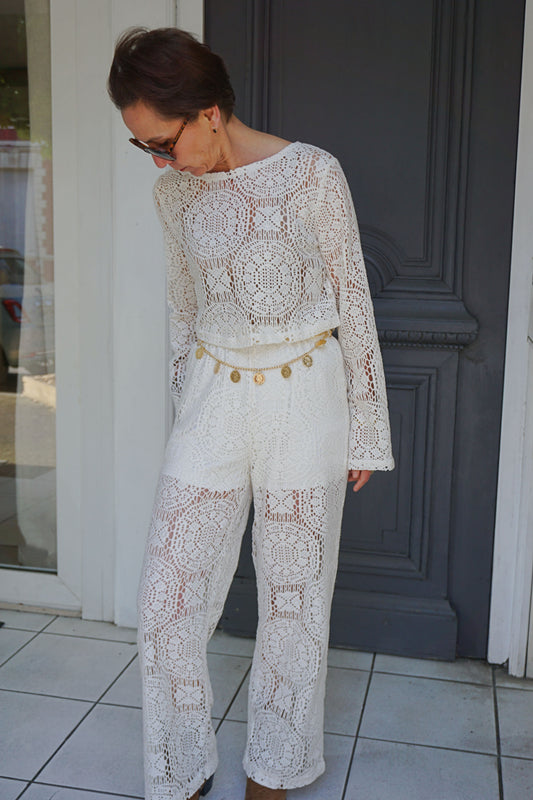 Pantalon crochet crème