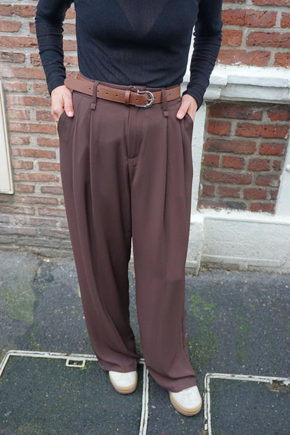 Pantalon droit style tailleur marron chocolat