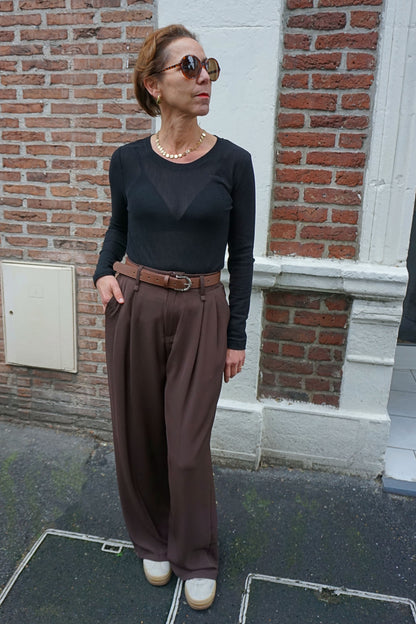 Pantalon droit style tailleur marron chocolat