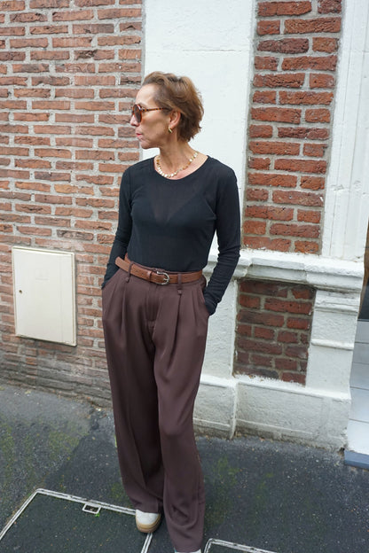 Pantalon droit style tailleur marron chocolat