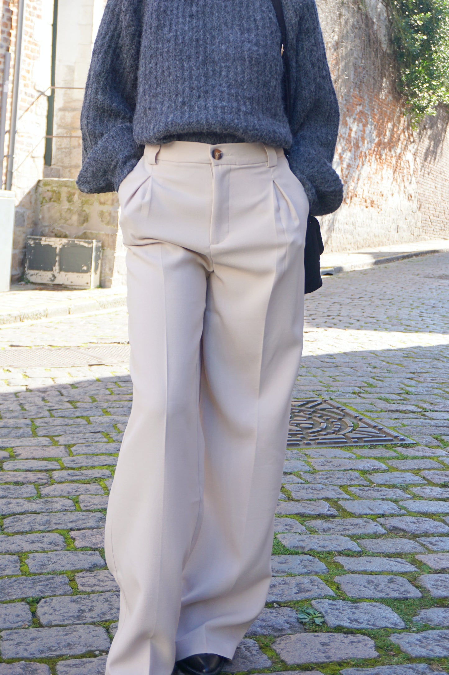 Pantalon épais wide leg crème