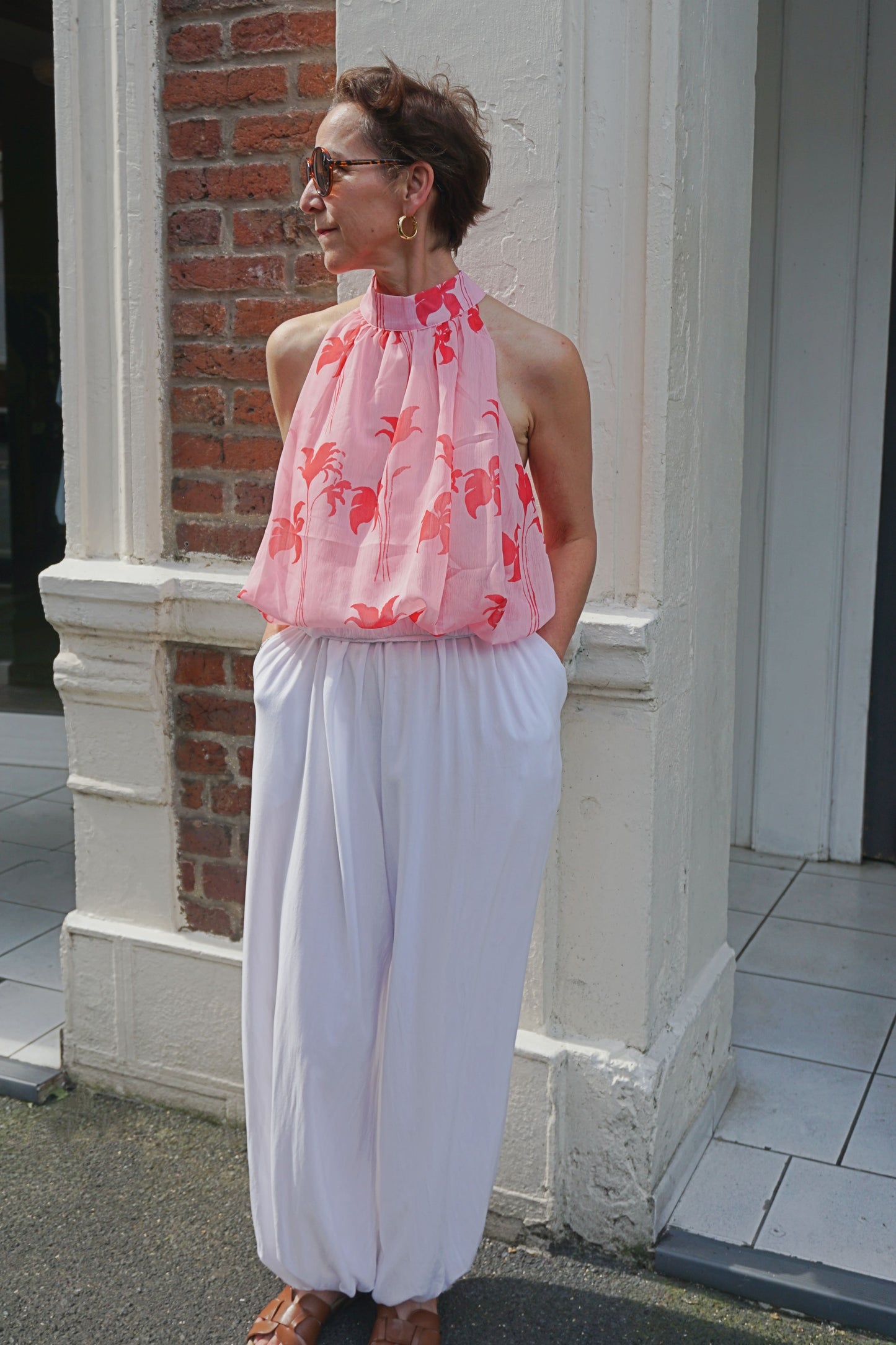 Pantalon fluide bouffant resserré blanc
