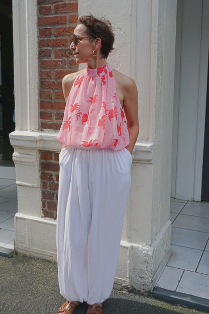 Pantalon fluide bouffant resserré blanc