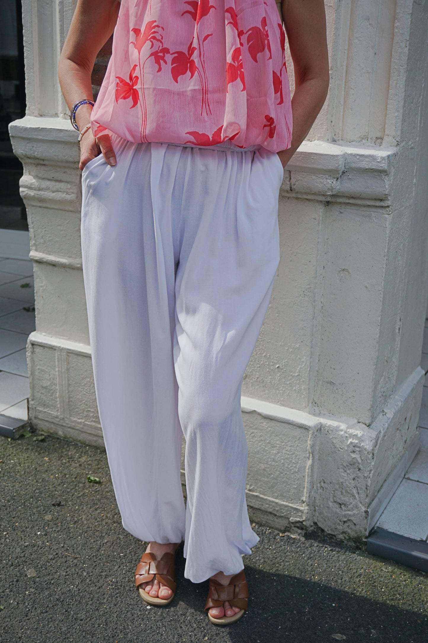 Pantalon fluide bouffant resserré blanc