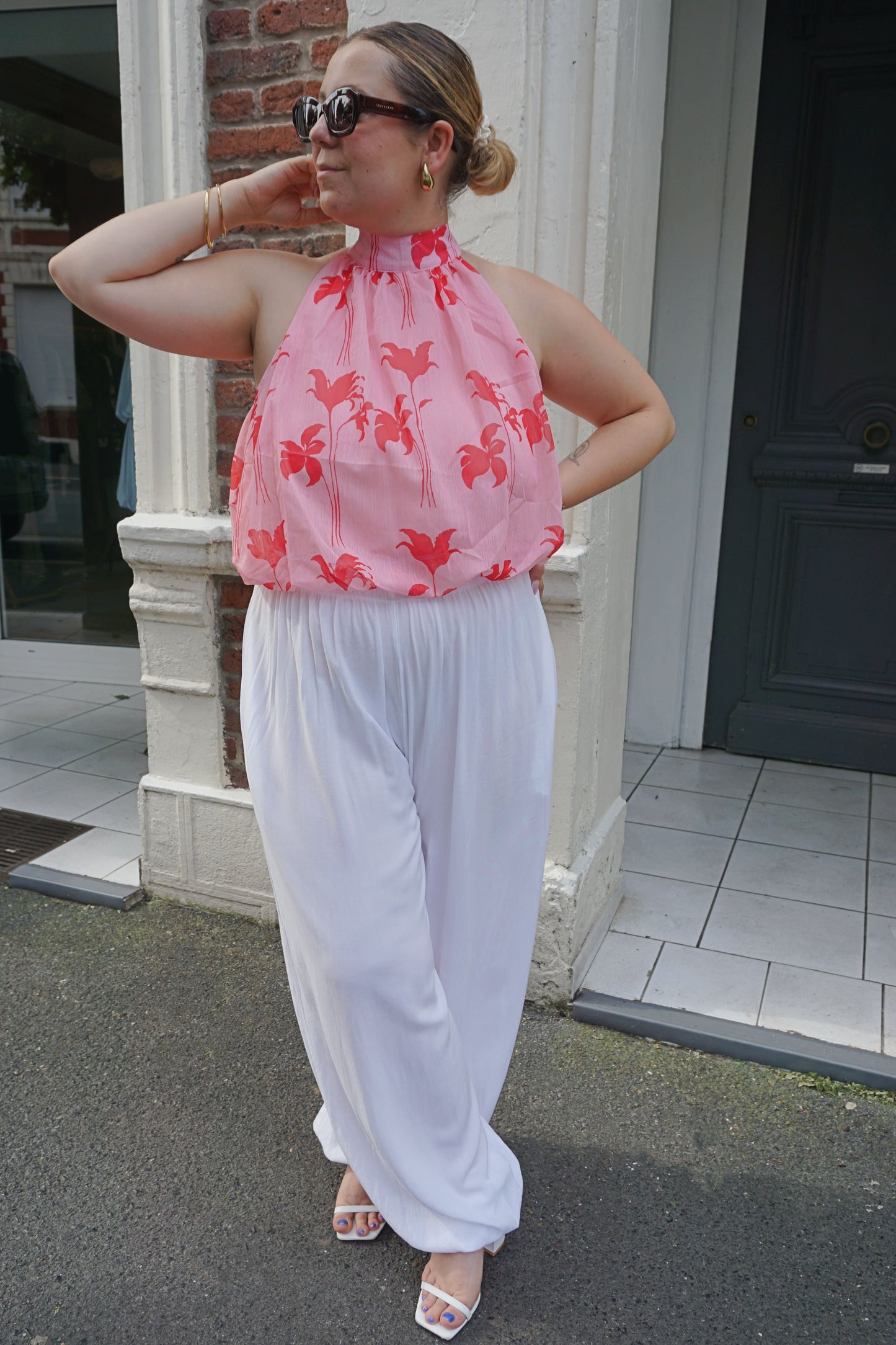 Pantalon fluide bouffant resserré blanc