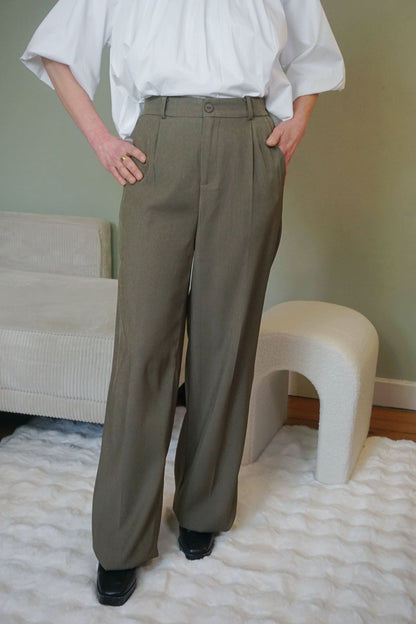 Pantalon wide leg kaki foncé