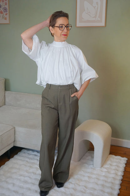 Pantalon wide leg kaki foncé