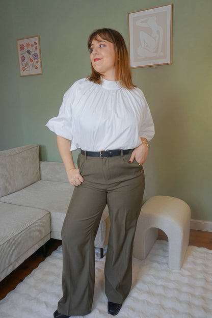 Pantalon wide leg kaki foncé