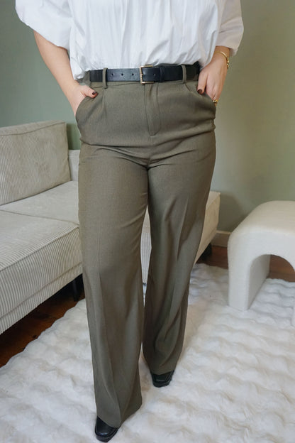 Pantalon wide leg kaki foncé
