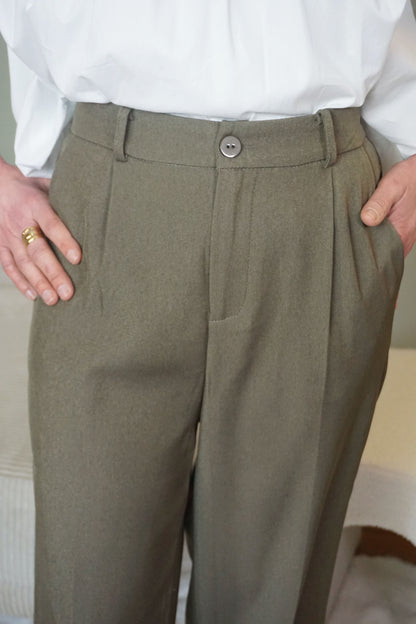 Pantalon wide leg kaki foncé