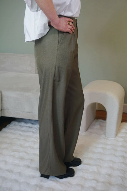 Pantalon wide leg kaki foncé