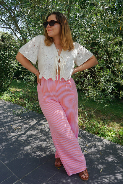 Pantalon rayé fushia et orange coton