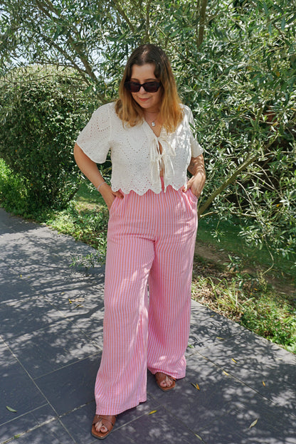 Pantalon rayé fushia et orange coton