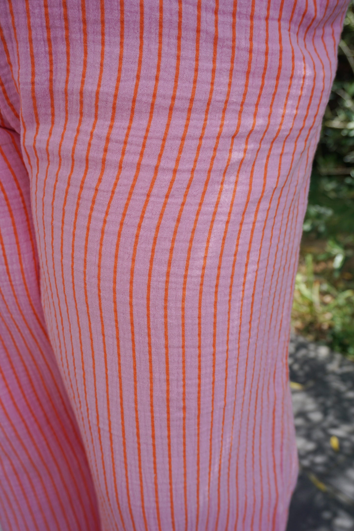 Pantalon rayé fushia et orange coton