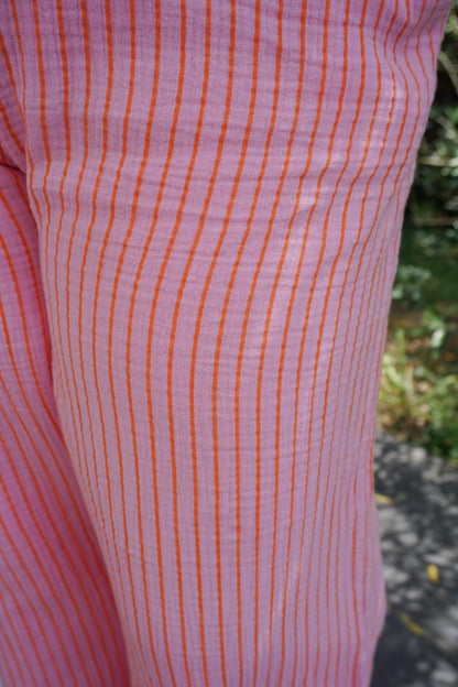 Pantalon rayé fushia et orange coton