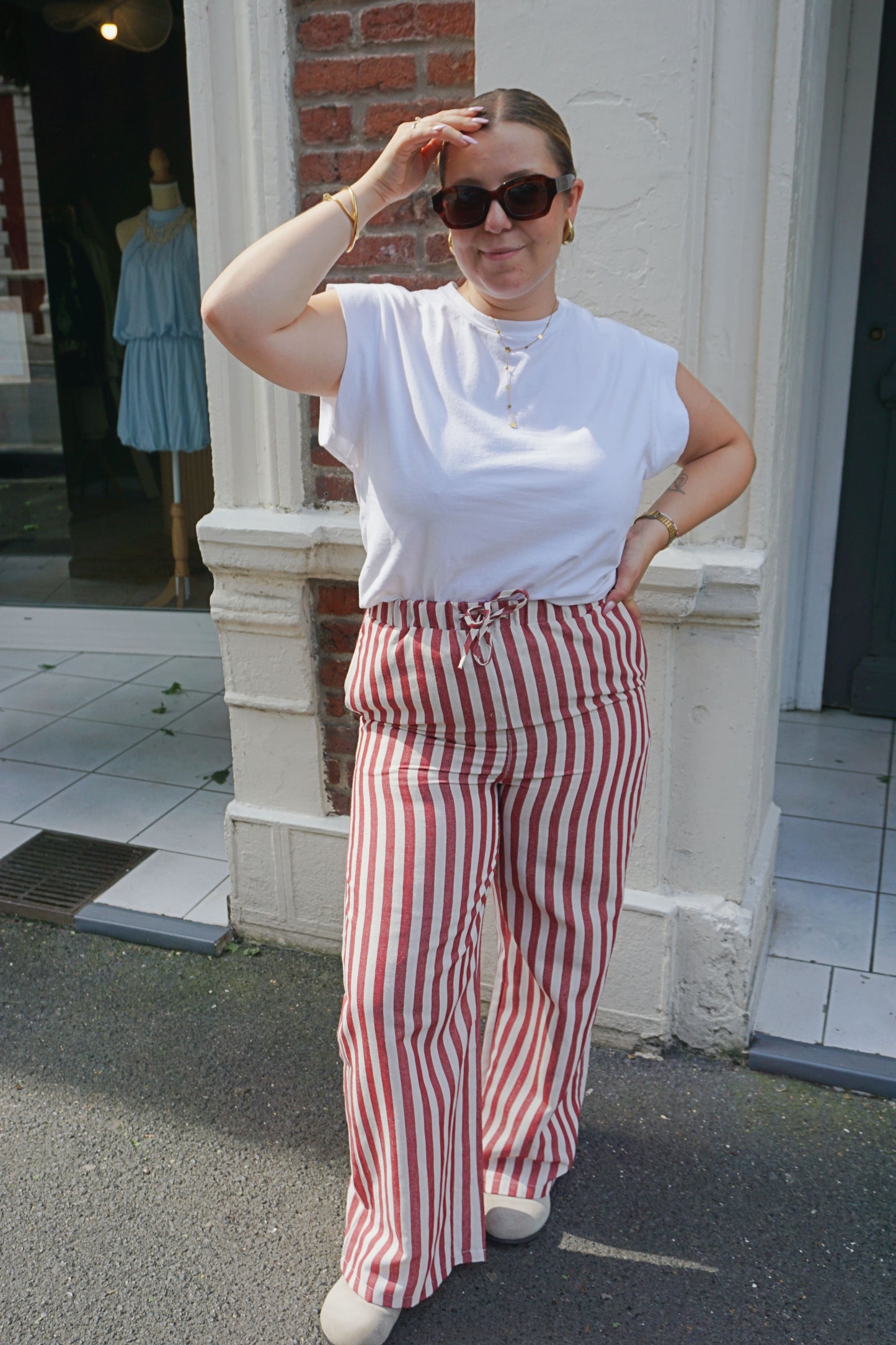 Pantalon rayé rouge coton