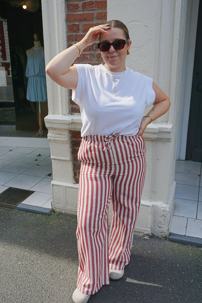 Pantalon rayé rouge coton