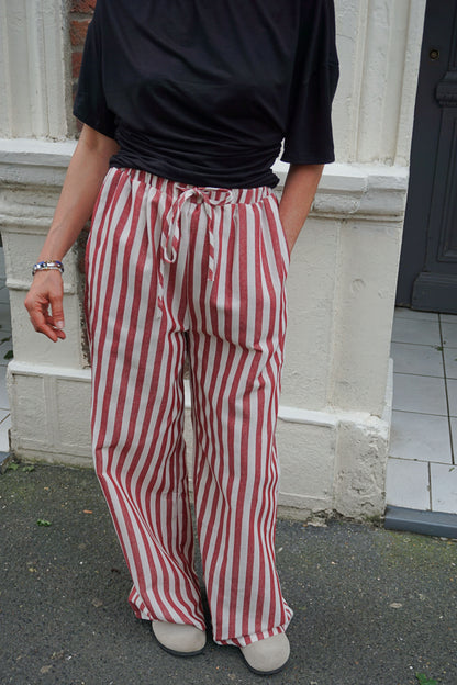 Pantalon rayé rouge coton