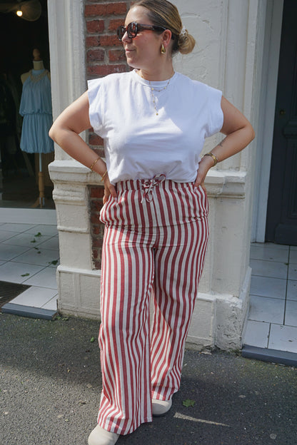 Pantalon rayé rouge coton