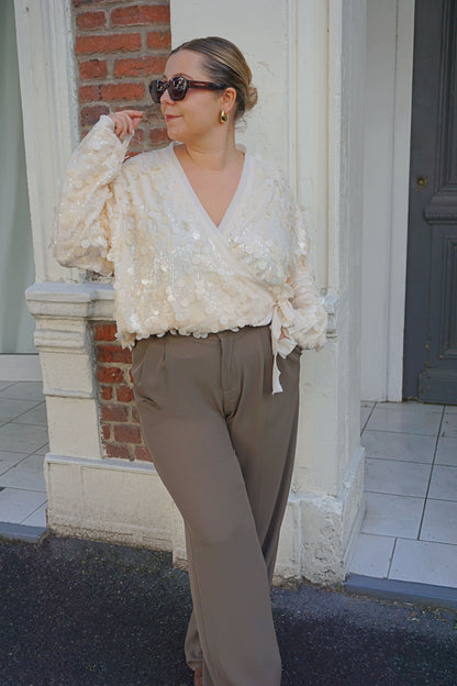 Pantalon tailleur kaki wide leg