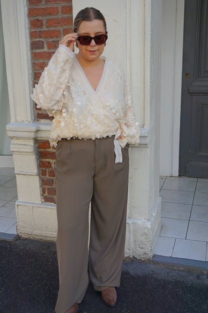 Pantalon tailleur kaki wide leg