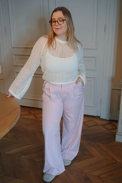 Pantalon tailleur rose wide leg