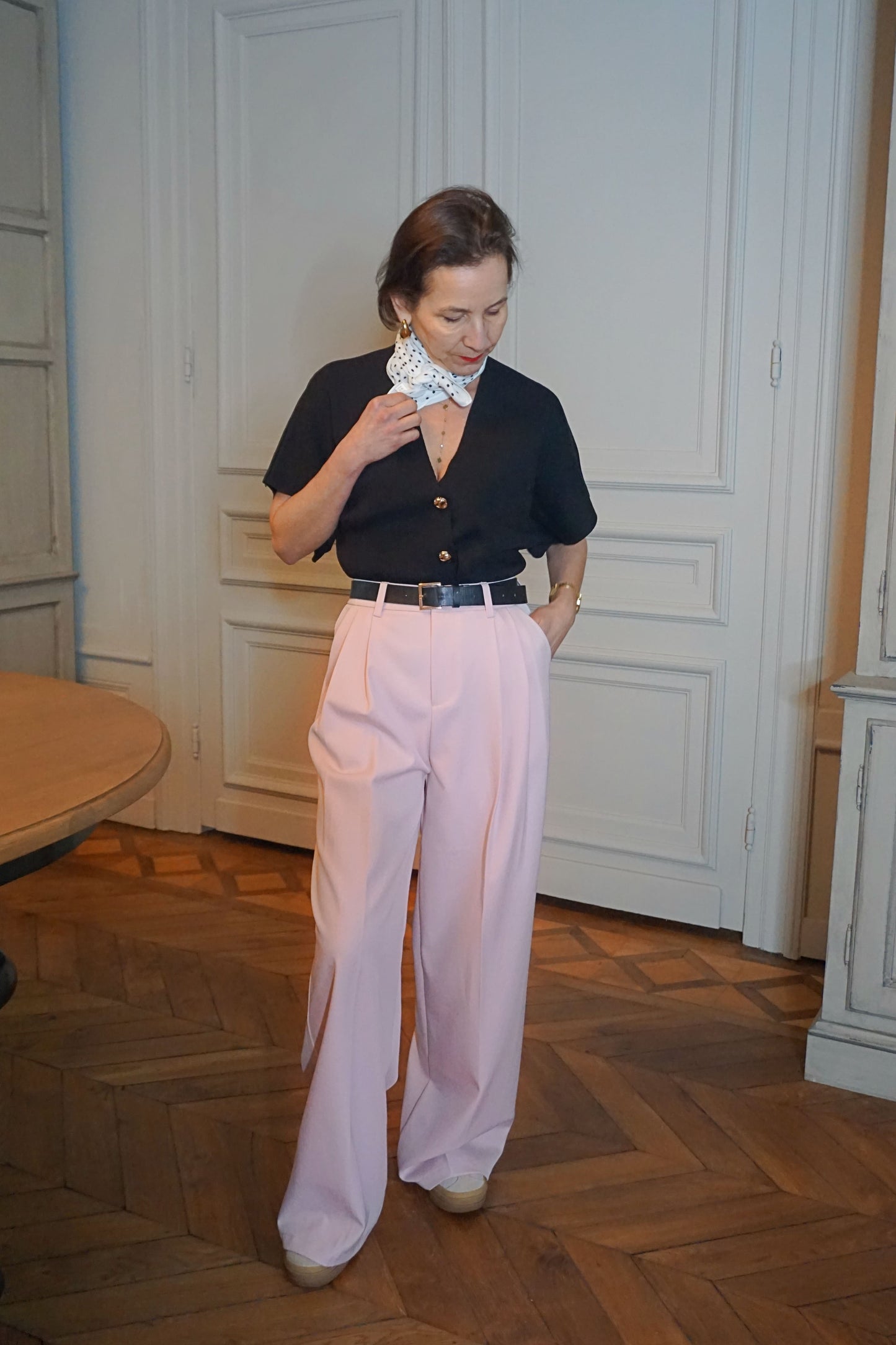 Pantalon tailleur rose wide leg