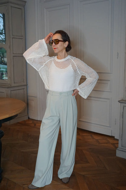 Pantalon tailleur vert wide leg