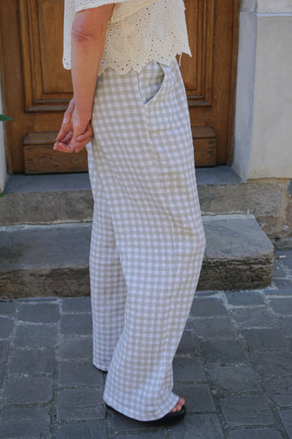 Pantalon vichy vert d’eau wide leg gaze de coton