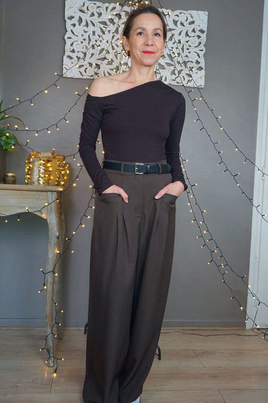 Pantalon wide leg marron chocolat