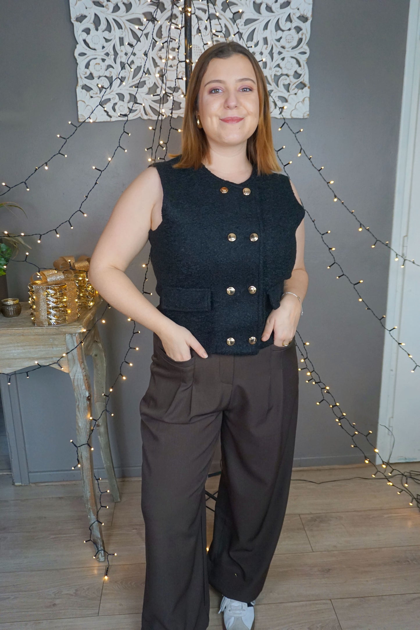 Pantalon wide leg marron chocolat