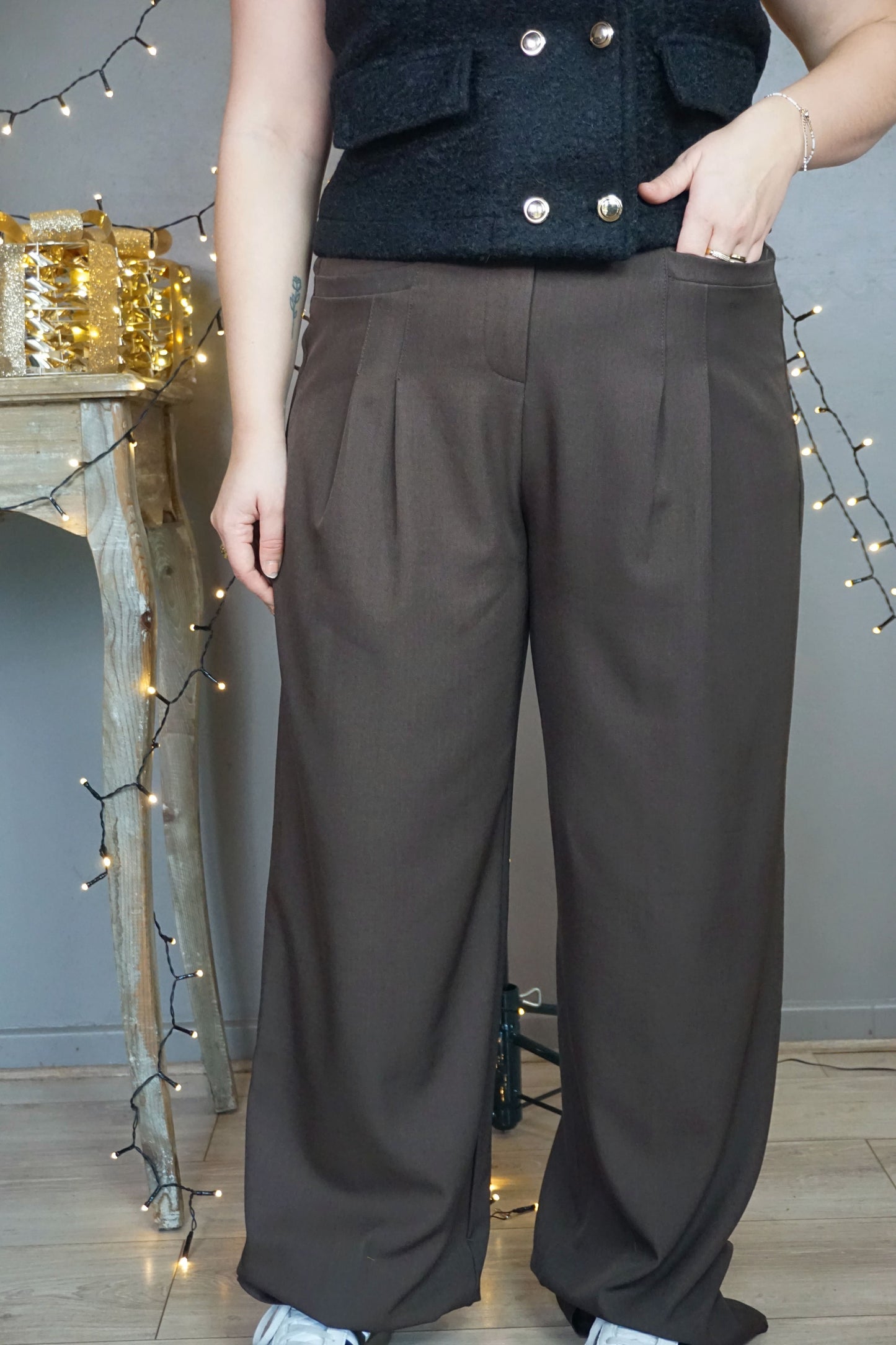 Pantalon wide leg marron chocolat