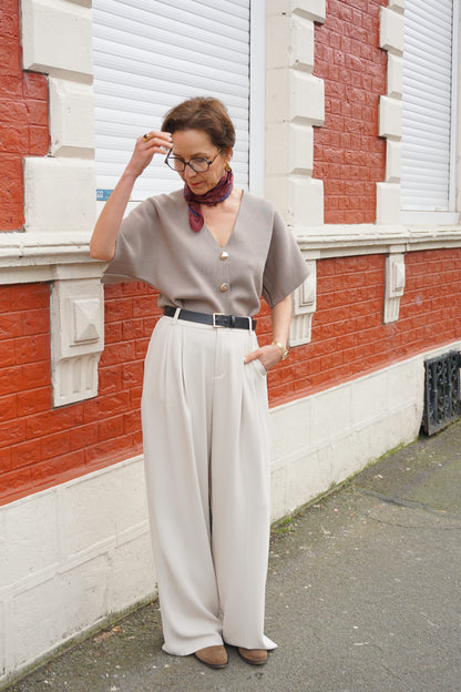 Pantalon tailleur crème wide leg
