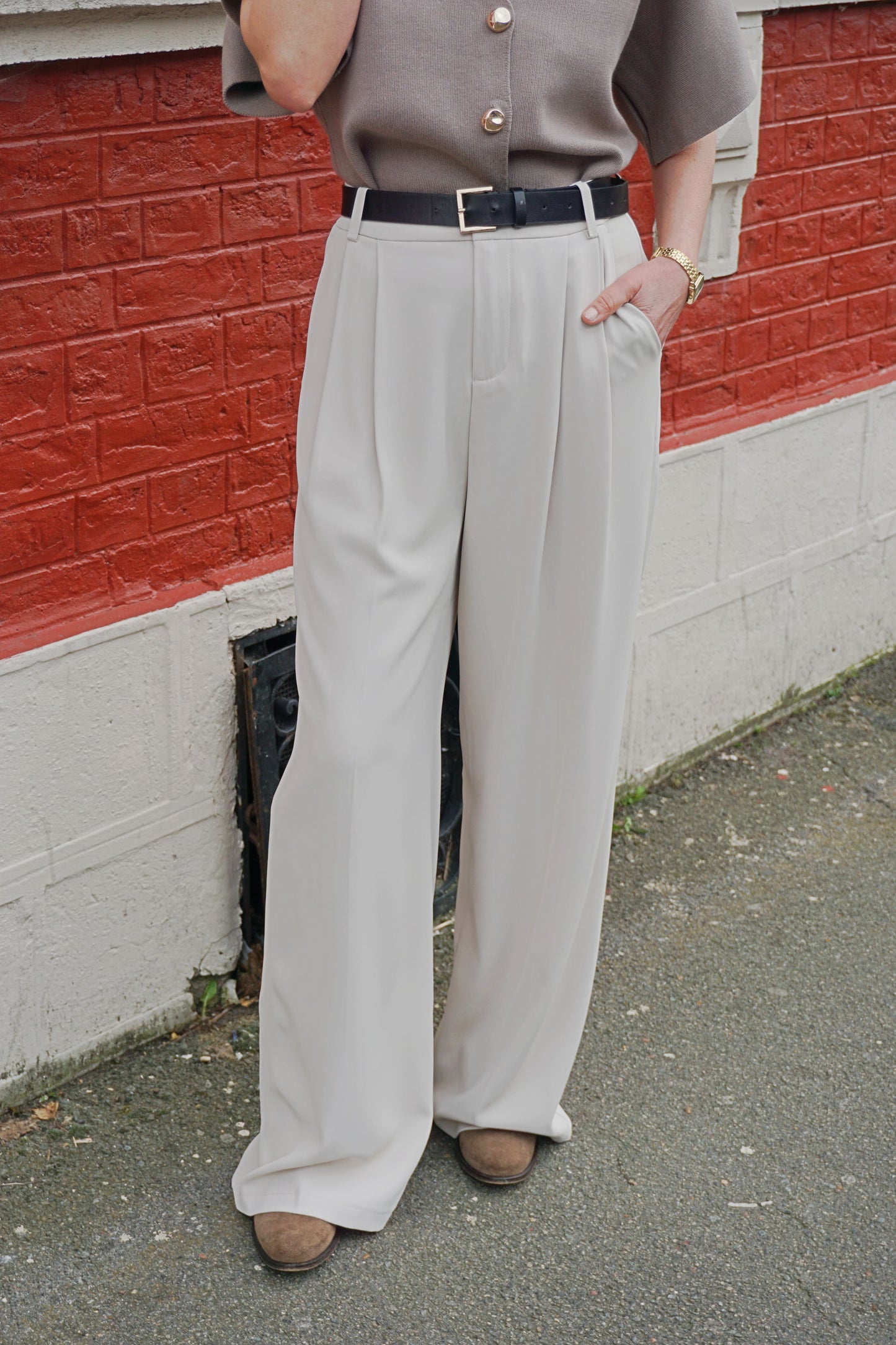 Pantalon tailleur crème wide leg