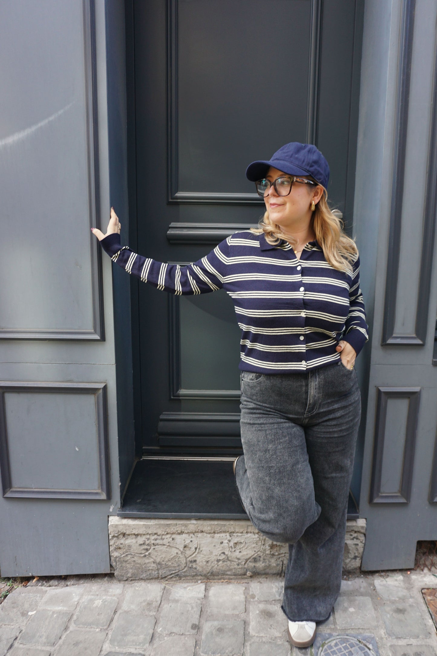 Polo rayé bleu et blanc